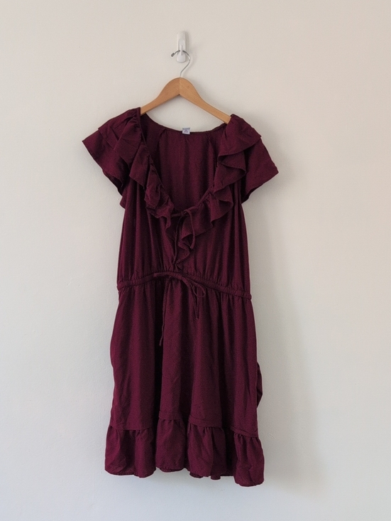 Old Navy Dresses & Skirts - New Old Navy Wine Burgundy Ruffle Midi Short Sleeve Dress Elastic Waist Sz XL